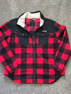 Columbia Red & Black Buffalo Plaid Fleece Jacket Xxl